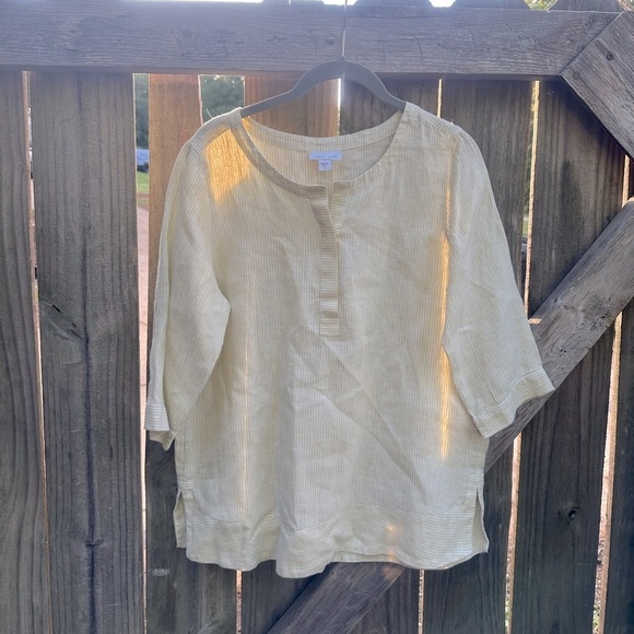 J. Jill Tops - J. Jill Love Linen Lime Green Pin Striped Loose Fit Tunic Style Blouse